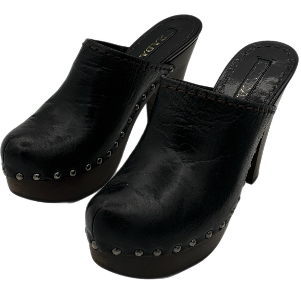 Prada Black Leather Mules with Distressed Wooden Heel – Size 39 EU - Picture 4 of 13